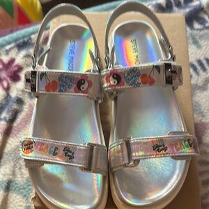 Steve Madden Kids' Holographic Sandals with Peace Motif